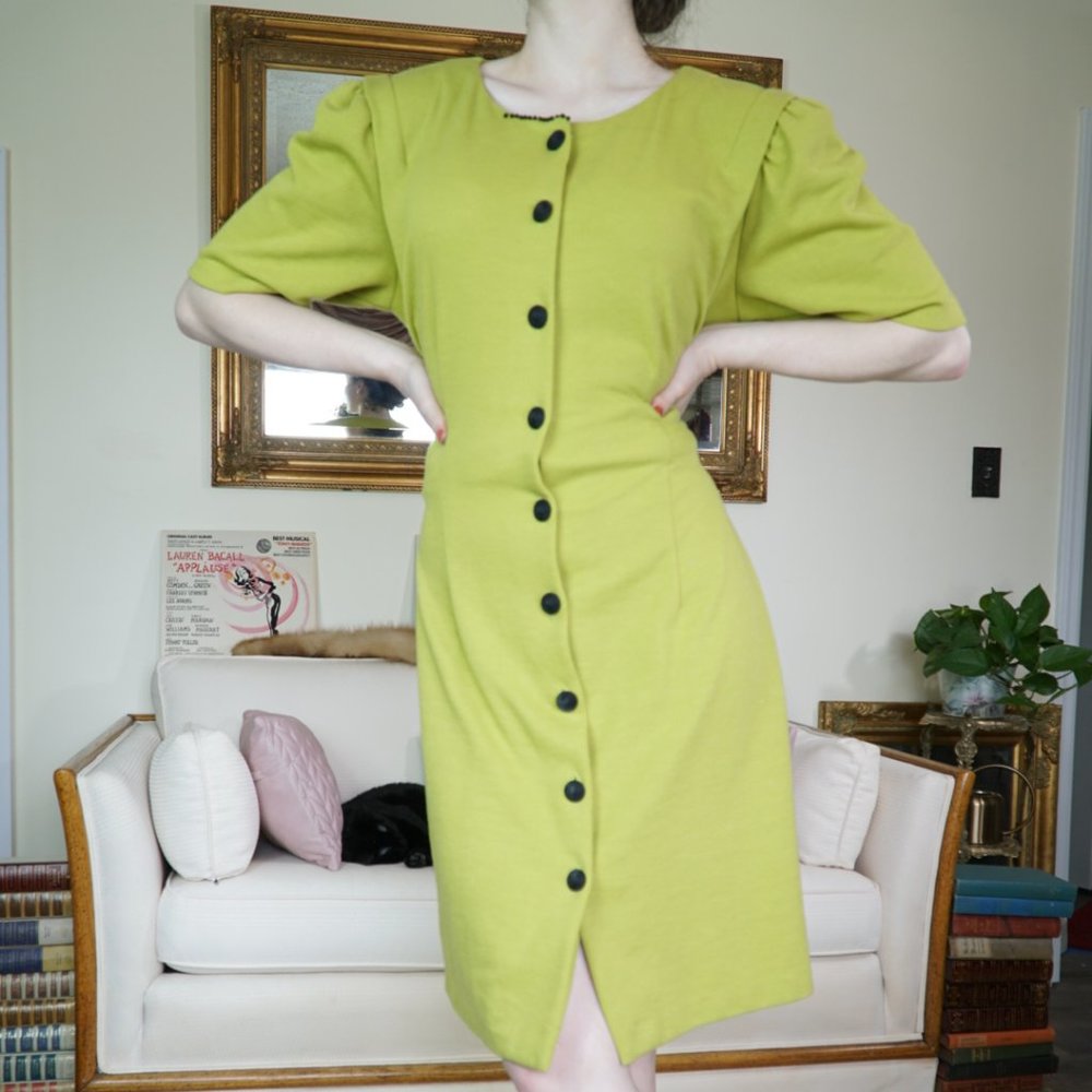 Vintage Mainframe 1970's 80’s Green Dress Midi